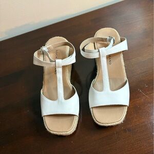 Lucky Btand leather Valke sandal, three inch jute wedge heel